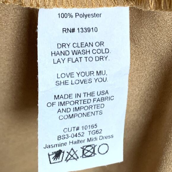 NWT Show Me Your Mumu Jasmine Halter Midi Dress in True Gold Luxe Satin - Picture 6 of 9